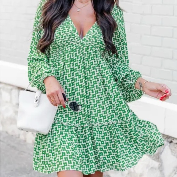 Green Patterned Mini Dress - Picture 2 of 2